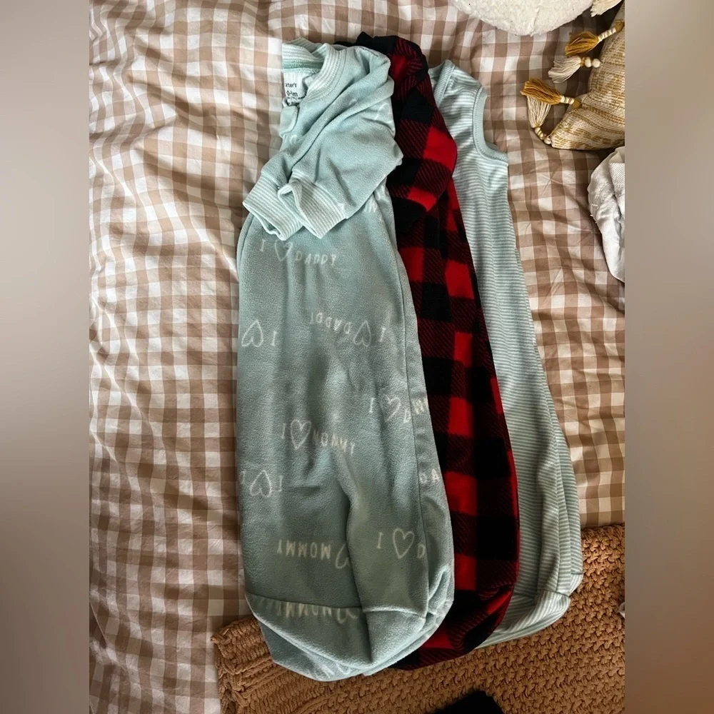 Carter’s Cozy Baby Sleep Sacks in Mint and Red Plaid Size 0-3 Months